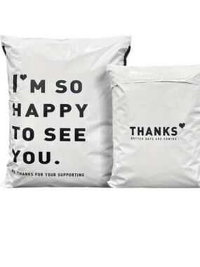 Ten 9 x 14 poly mailers 'thanks' "i am so happy to see you"